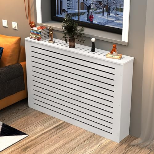 Cubierta de radiador de madera para gabinete, estante de diseño moderno, cubierta blanca para calefactor, barrera de privacidad para tuberías y válvulas, ventilación de seguridad, decoración de vapor,