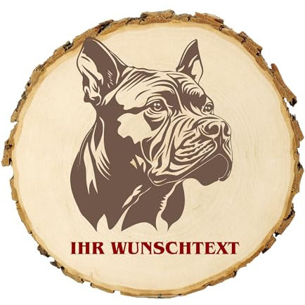 KIWISTAR UG - 14-16 cm Baumscheibe - Perro de Presa Canario - Hund - personalisiertes Geschenk individuell selbst gestalten - Name - Holzscheibe mit Wunschtext - Naturholz - Geschenk - Türschild