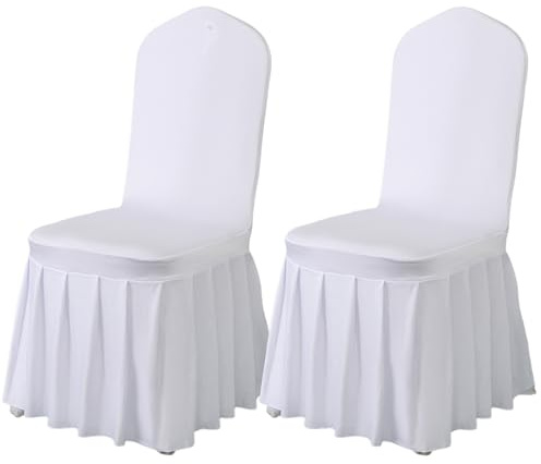 Qubjus Stuhlabdeckungen mit Rock Parsons Stuhl Slipcover Stretch Spandex Esszimmer Stuhlabdeckungen Set von 2 für Hochzeit Zeremonie Home Hotel (Weiß, 2PC)