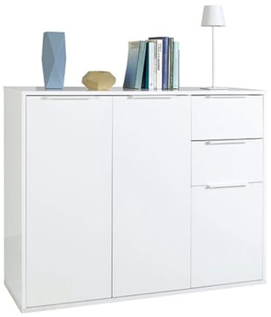 Toto Piccinni Mobile Contenitore Base Multiuso 3 Ante e 2 Cassetti (Bianco Lucido)