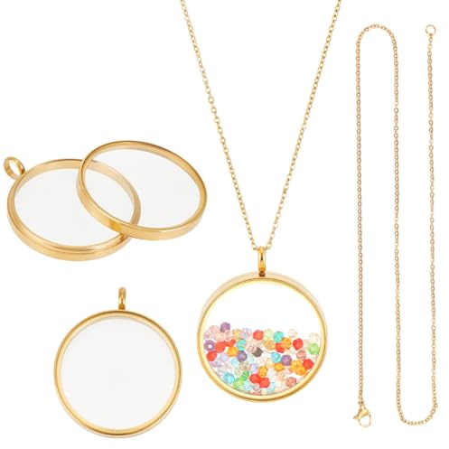 UNICRAFTALE 2 Set 18 Karat Vergoldeten Floating Medaillon Anhänger Edelstahl Schwimmende Halskette Glas Fotorahmen