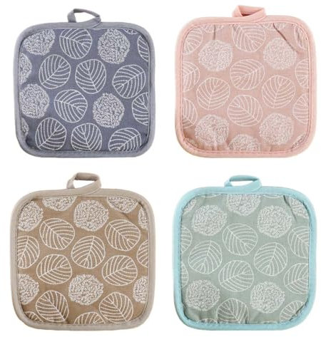 XURJUMI Presine Da Cucina 4 Pezzi In Cotone Resistenti Al Calore Guanti Da Forno Imbottito Con Cotone Riciclato Presine Cucina Per Cucinare E Cuocere (17X17 Cm)