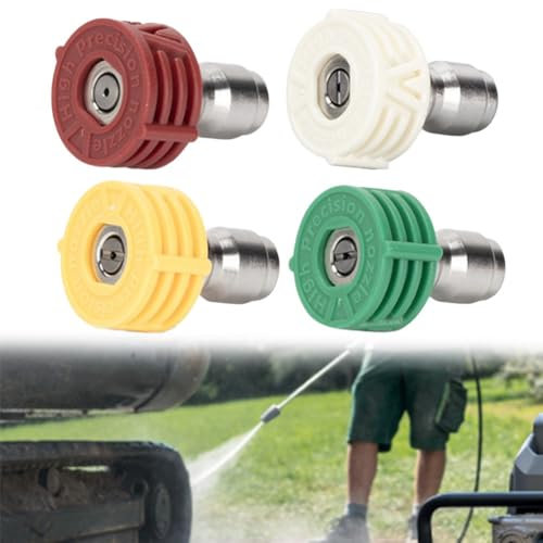 Hochdruckreiniger-Sprühdüsenspitzen, Schnellentriegelungs-Druckdüsenspitzen, 0 Grad, 15 Grad, 25 Grad und 40 Grad Düsen (1 mm), 4 Stück