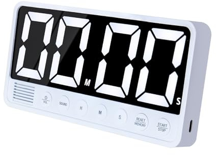 FCXJTU Digitaler Küchentimer – 7,1 Zoll großes LED Display, magnetisch, wiederaufladbar, Countdown Timer mit 6 Alarmen, 4 Lautstärkestufen für Kochen, Klassenzimmer, Büro, Fitness (Weiß)