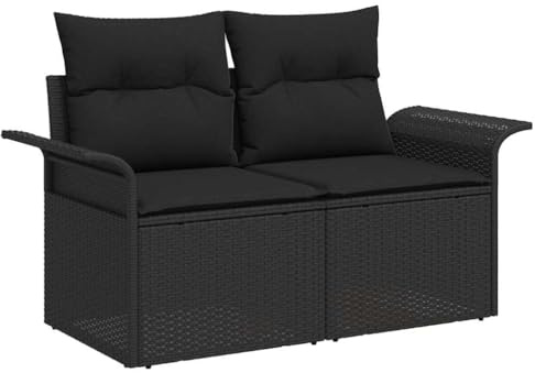 vidaXL Trädgårdsoffa med kudde Svart 141 x 62 x 69cm konstrotting, Trädgård och terrass, rektangulär, modern, hållbar, lätt, UV-resistent, utomhusmöbler för uteplats