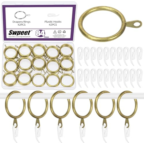 Swpeet 84Pcs 30mm Anello della tenda in metallo in bronzo con gancio in plastica per la tenda Kit assortimento, dell'occhiello scorrevole per la tenda, per la per la camera da letto del