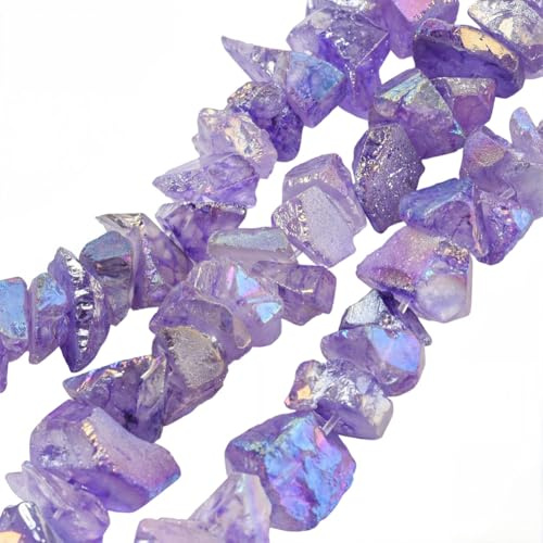 PONABEADIY 1 scatola Da 71 pezzi di Pietre di Quarzo Naturale Viola, Perline con Fori, Placcate, Pietre Preziose Irregolari Frantumate, Cristalli di Chakra, Rocce, Perline Sfuse per La Creazione di Gi