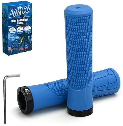 Adiwo Non-Slip Handlebar Grips, 1 Pair Professional Bike Handlebar Grips, Adult Mountain Bike Grips with Soft Anti-Slip Rubber, Comes with 1 Allen Wrench, Suitable for Most Bicycles, Blue