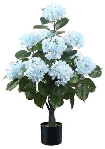 Romantic Season 38 Artificial Hydrangea Tree in Pot, Faux Potted Silk Hydrangea Plant for Indoor Outdoor Decoration, Lifelike Artificial Flower Tree for Home, Office, Patio, Garden Decor, Blue