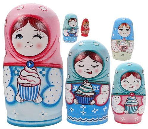 Vaguelly Russische Matrjoschka Puppen Handbemalt 6-lagiges Nesting Design Künstlerisches Stapelspielzeug für Kinder bei Outdoor Aktivitäten und Reisen