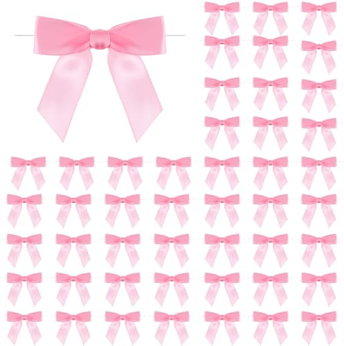 50 Stück Rosa Schleifen Deko Fertig Schleife Fertige Schleifen Weihnachtsschleifen Geschenkschleifen Satinschleifen Fertige In Mini Schleifenband Schleife Geschenk Mit Draht für Diy Handwerk Karte