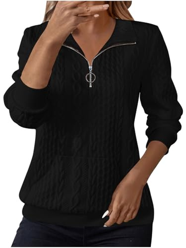 Sweatshirts for Women Cable Knit Jumpers Lapel Half Zip Pullover Ladies Thermal Sweatshirt Long Sleeve Tops Winter Autumn Sweaters Warm Tunics for Office Work Daily Going Out Wear