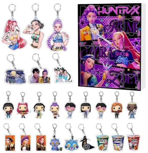 Hunters Advent Calendar, Countdown Calendar with 24 Acrylic Keychain, Rumi Mira Zoey Jinu Saja Boys Merch Halloween Christmas Advent Calendar for Kids Adult Teens Ornaments