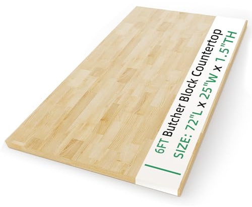 Butcher Block Countertop Wood Tabletop - Premium 6ft Solid Hardwood Plank for DIY Kitchen Island, Countertop, Coffee Bar and Desk with Natural Unfinished Birch Finish, 72x25x1.5