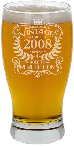 Always Looking Good Vaso de cerveza grabado de 17º cumpleaños para hombres, vintage 2008, envejecido a la perfección, regalo para 17 años de edad, grabado de sidra, cerveza y tulipán