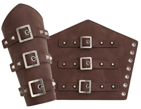 YAZWUR 2 Stück Wikinger Leder Retro Armrüstung, Viking Armschiene, Kostüm Mittelalter Herren Damen, Armschienen Mittelalter, Für Halloween Cosplay Karneval