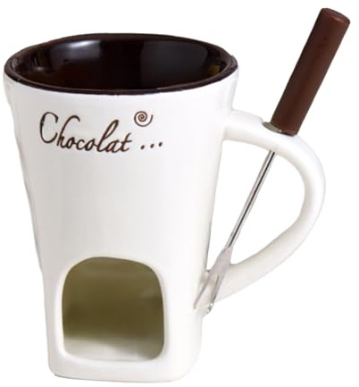 Chocolate Melting Cup Fondue Set with Forks, Ceramic Fondue Pot Mug - Heat Resistant Warmer | Melt Hot Pots Bowl Set for Cheese Chocolate Butter Dessert Wedding Party Birthday 11x8.3cm