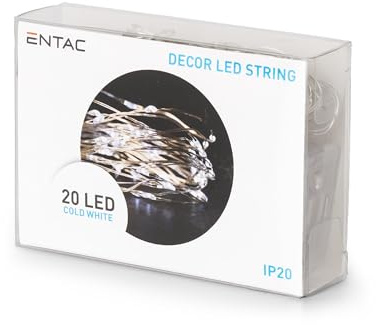 ENTAC LED Weihnachtsbeleuchtung, Lichterkette 1,1 m Silberdraht – 20 LEDs kaltweiß, batteriebetrieben für innen