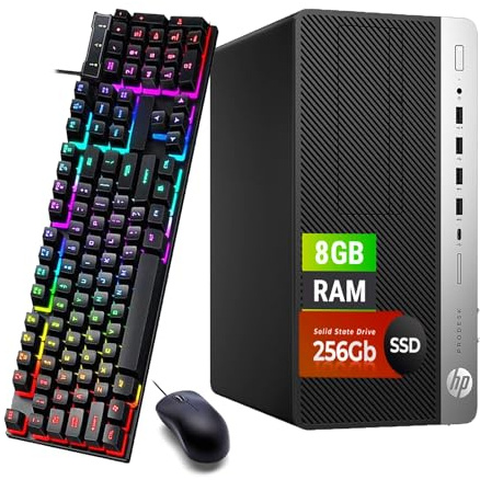 HP ProDesk 600 G3 Mini Tour Desktop Computer, Intel Pentium G4400 3.3GHz, 8 Go RAM, SSD 256 Go, Bluetooth, Clavier QWERTY RGB, Souris, USB WiFi, Windows 11 Pro (reconditionné)