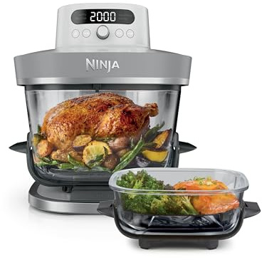 Ninja CRISPi PRO XL Freidora de aire, 5 funciones de cocción predefinidas, recipientes de cocción de cristal CleanCrisp de 5,7 y 2,3 l y tapas para almacenamiento, Blanco AS090EUWH