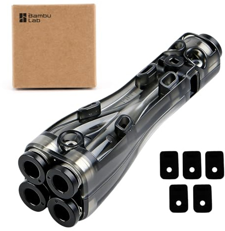 Bamboo Lab Adaptateur PTFE original 4 en 1 pour imprimante 3D Bambu Lab P1S/P1P/H2D/H2C/H2S/A1/A1 Mini/X1C/X1E, port d'extension de tube Bowden à filament pour connecter 4 modules d'alimentation