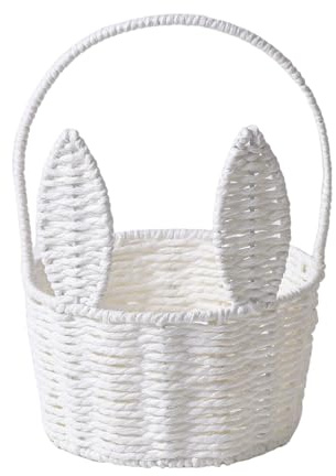 Pascua con tejido de vid de conejo de Pascua, picnic con orejas de conejo, cesta de paja, huevos de Pascua, dulces, adecuado para decoración de fiesta de huevos (C, talla única)