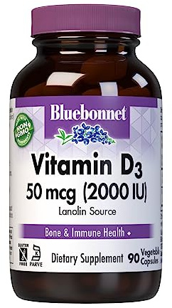 Bluebonnet Vitamin D3 2000 IU Vegetable Capsules, 90 Count