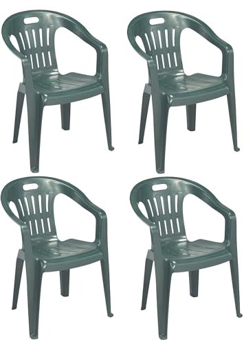 4 Pz Poltrona Sedia Piona in Dura Resina di plastica Verde impilabile con braccioli per casa Giardino Bar sagra Campeggio