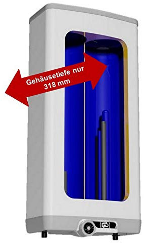 elektrischer wandhängender Warmwasserspeicher Boiler mit verschleißfreiem Keramikheizstab - 2-Kammer-System - sehr flach Gehäusetiefe NUR 300mm in den Größen 80 L Liter 2 kW 230 Volt