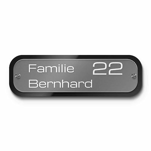 Hochwertiges Namensschild Hausnummer mit Gravur aus Acrylglas 30x8 cm mit über 80 Motiven Türschild für die Haustür mit Namen Haustürschild Familienschild Haus Garten