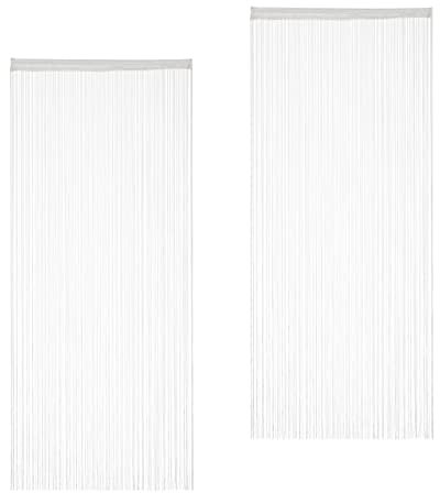 Relaxdays 2 x Fadenvorhang weiß, kürzbar, mit Tunneldurchzug, für Türen & Fenster, waschbar, Fadengardine, 90x245 cm, White