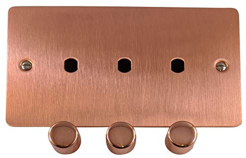 G&H FRG13-PK Flat Plate Rose Gold 3 Gang Dimmer Plate Only inc Dimmer Knobs