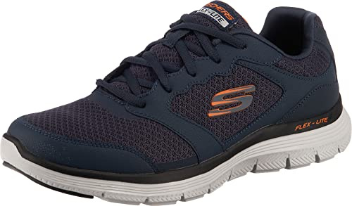 Skechers Men's Flex Advantage 4.0 Sneaker, Navy Leather Mesh Pu Trim, 11 UK