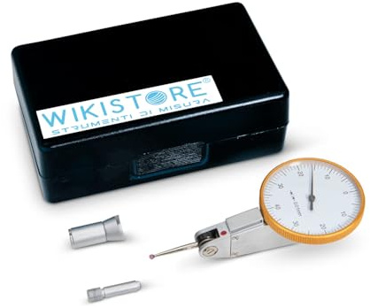WIKISTORE Universal testindikator, mätverktyg med horisontell fläns 0-0,8 mm, arbetsverktyg läsning 0,01, Urtavlans diameter 40 mm, rubintippad problelängd 16 mm, resistenta arbetsverktyg