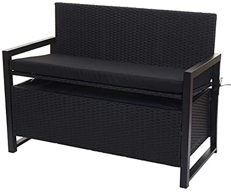 Mendler Poly-Rattan 2er Sitzbank HWC-F39, Gartenbank Truhenbank, Staufach Aufbewahrung Sitzkissen - anthrazit, Kissen schwarz