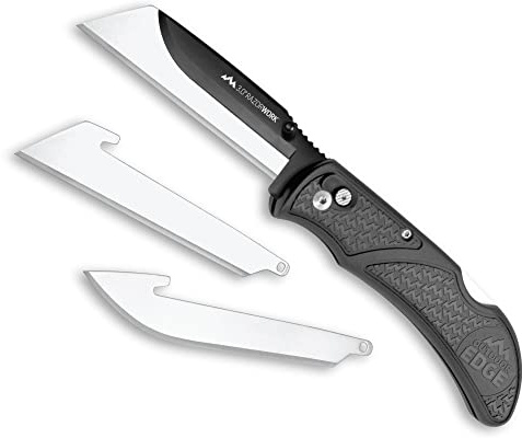 OUTDOOR EDGE 3.0 RAZOR-WORK - RazorSafe Replaceable Blade Folding Utility Knife with Pocket Clip, 3X Cutting Edge, Shaving Sharp (Gray, 3 Blades)