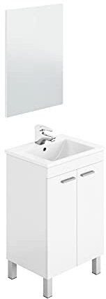 Dmora Mobile Sottolavabo Naperville 80x50x40h cm Bianco Specchio Incluso 2 Ante, Apertura Battente