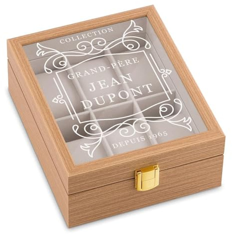 Maverton Boîte à 6 montres avec gravure, Coffret à montres en bois | Avec fenêtre en verre, Personnalisé, Présentoir : 20 x 16,5 x 8 cm, Cadeau d’anniversaire, Pour homme, Collection