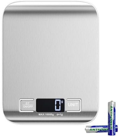 Newaner 10kg/1g bascula de cocina, inox electronica digital balanza con LED pantalla y funcion tara, automatico báscula de precisión con 6 unidades, pesa alimentos para cocinar, hornear, mezclar