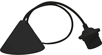 HALOTEC | Lámpara Colgante Decorativa Negra con Florón Cónico de Plástico | Cable PVC 80 cm Flexible | Portalámparas E27 con Camisa Roscada, Tope y Arandela | Ideal para Sala, Comedor, Dormitorio