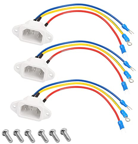 SinLon IEC320 C14 Male Socket with 3 18AWG Wires 3-Pack, Suitable for Rice Cookers, Pressure Cookers, Desktop Hosts, AC Power Outlets, etc.