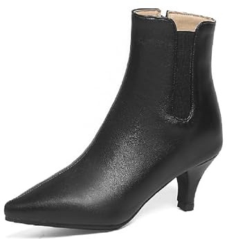 JIEEME botines de mujer punta punta cremallera tacón medio stiletto hecho a mano casual botas de caña corta para mujer tamaño grande z23301, Negro , 38.5 EU
