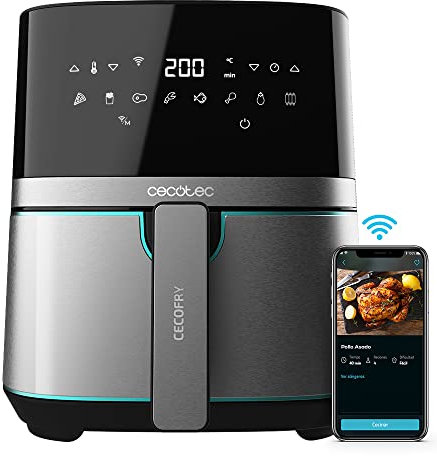 Cecotec Friggitrice ad Aria Cecofry Full Inox 5500 Connected. Air Fryer 1700 W, Capacità 5,5 L, Dieta e Digitale, Controllo App, Temperatura e Tempo Regolabili 80-200°C, Finiture in Acciaio Inox