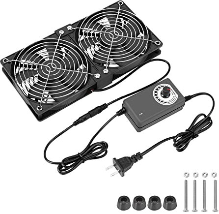 KEYFANCLUB Dual 120mm High CFM Computer Fans with AC Plug, AC 110V - 240V Variable Speed Fan, Cooling for Server Closet Cabinet Mining Machine Chassis Workstation