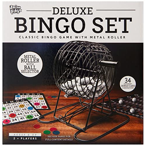 Deluxe Metal Bingo Case - Bingo Night Play Kit - Includes Metal Bingo Cage, 75 Numbered Balls, 150 Bingo Markers, 17 Double-Sided Bingo Cards & 1 Master Bingo Card