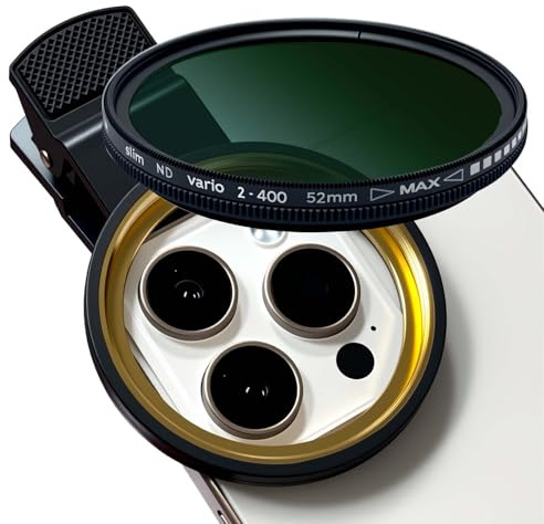 Filtre ND 2-400 à clipser pour objectif d'appareil photo de téléphone, filtre ND pour iPhone 15 14 13 12 11, Samsung BLU, Motorola, Xiaomi et autres smartphones 52 mm