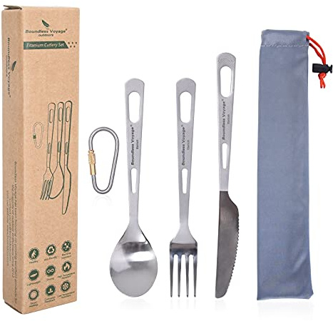 iBasingo Set di posate in titanio Campeggio Cena Forchetta Cucchiaio Coltello Piccola Stoviglie Leggero Portatile Picnic Escursionismo Outdoor Viaggi Cucina Stoviglie Utensili da ufficio Set di posate