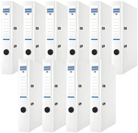 DONAU Premium Ordner Schmal 10er Pack/DIN A4 / 5 cm / 10 Stück/Weiße/Kunststoffbezug PP/Carton Papier Schlitzordner Büroordner Aktenordner Ringordner/Grünen Punkt