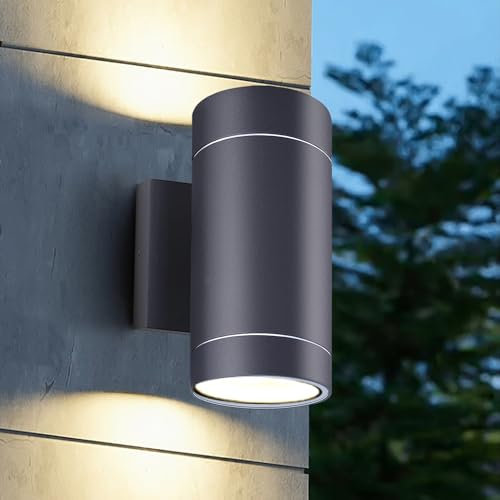 EBION Outdoor Wall Lights,IP54 Waterproof Up and Down Lights Outdoor Mains Powered,Outside Lights Exterior Sconce GU10,Aluminium Garden Wall Lamp for Front Door,Garage,Porch,Patio,Anthracite,1Pack