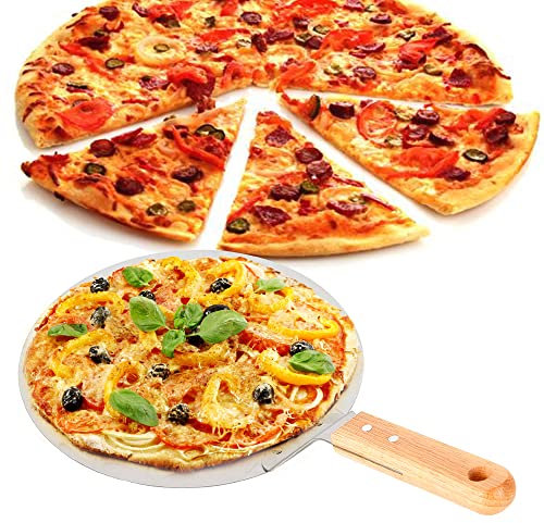 Pelle à pizza en acier inoxydable - Pelle à pizza et à gâteau avec manche en bois - Pelle à pizza ronde pour pizza, tarte flambée et pain - Argenté